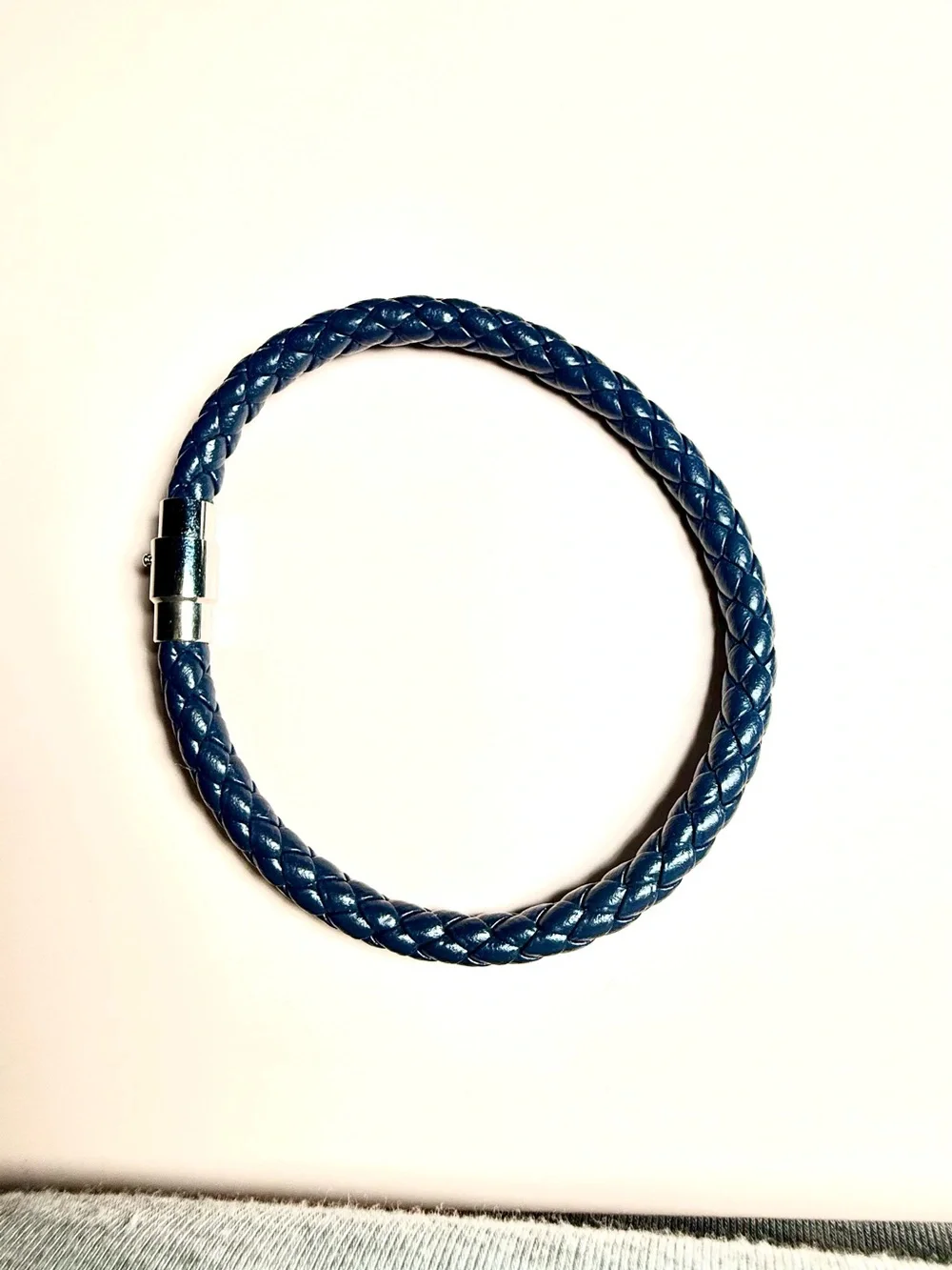 Braided Leather Bracelet in Navy Blue